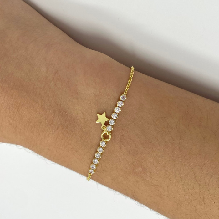 PULSERA EN PLATA DORADA CIRCONITAS ESTRELLA 2