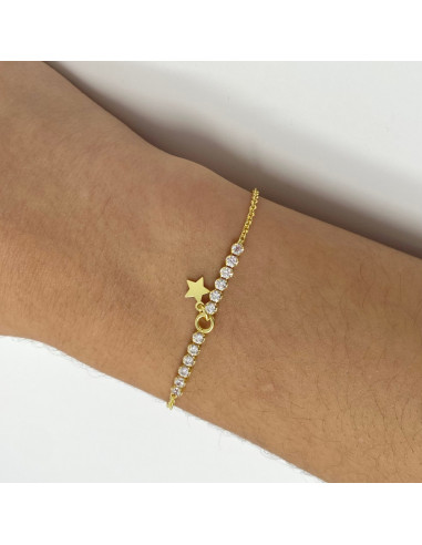 PULSERA EN PLATA DORADA CIRCONITAS ESTRELLA