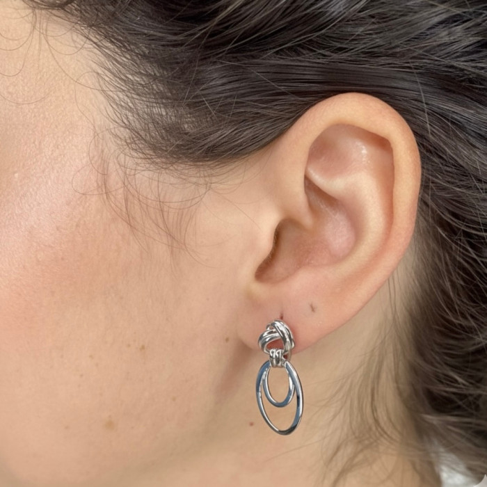 PENDIENTES EN PLATA LARGOS NUDO DOBLE ÓVALO 2