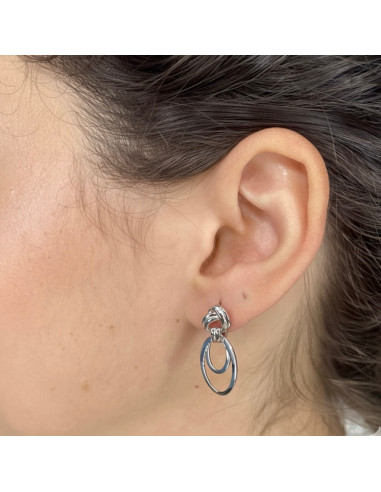 PENDIENTES EN PLATA LARGOS NUDO DOBLE ÓVALO