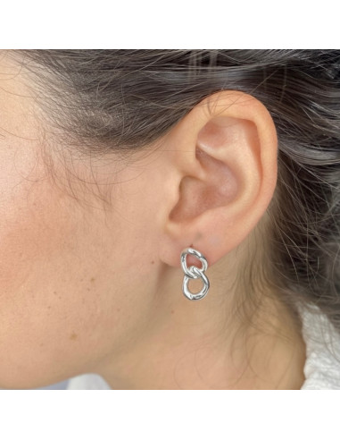 PENDIENTES EN PLATA DOBLE ARO TIPO CADENA