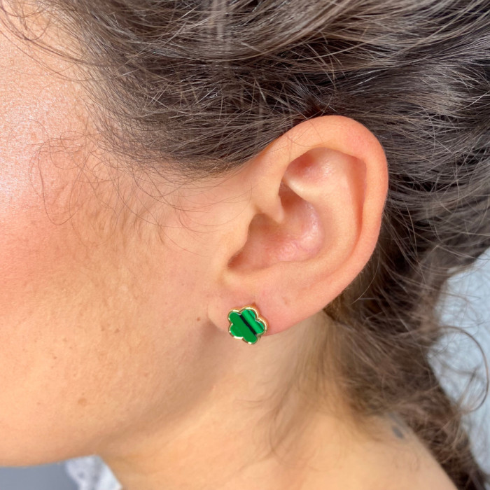 PENDIENTES EN PLATA DORADA FLOR VERDE 2