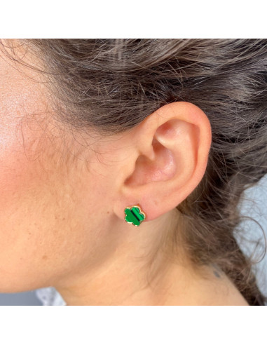 PENDIENTES EN PLATA DORADA FLOR VERDE