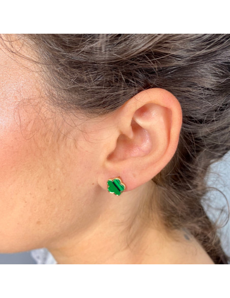 PENDIENTES EN PLATA DORADA FLOR VERDE