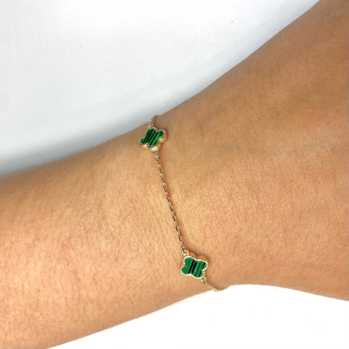 PULSERA EN PLATA DORADA TREBOLES VERDES 2