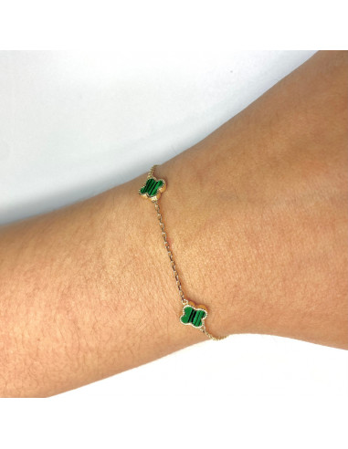 PULSERA EN PLATA DORADA TREBOLES VERDES