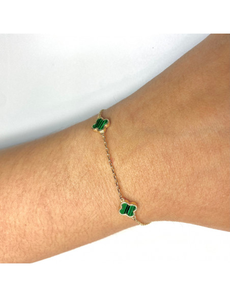 PULSERA EN PLATA DORADA TREBOLES VERDES