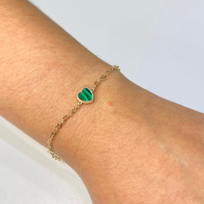 PULSERA EN PLATA DORADA CORAZÓN VERDE 2