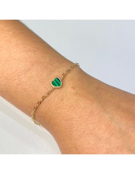 PULSERA EN PLATA DORADA CORAZÓN VERDE