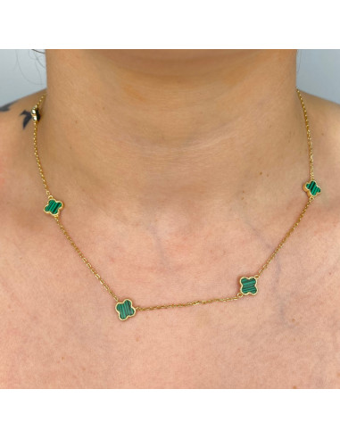 GARGANTILLA EN PLATA DOTADA CON TREBOLES VERDES