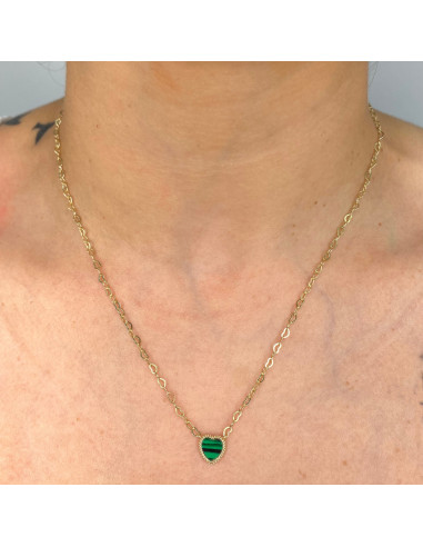 GARGANTILLA EN PLATA CORADA CON CORAZÓN VERDE