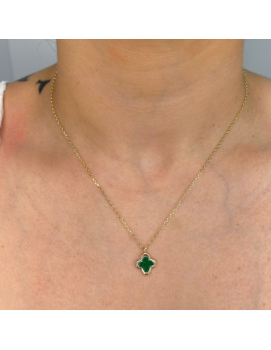 GARGANTILLA EN PLATA DORADA TRÉBOL VERDE