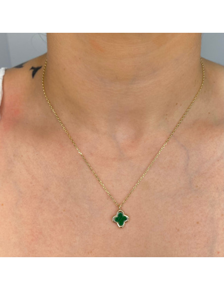 GARGANTILLA EN PLATA DORADA TRÉBOL VERDE