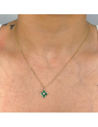 GARGANTILLA EN PLATA DORADA FLOR VERDE CIRCONITA