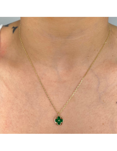 GARGANTILLA EN PLATA DORADA CON CíRCULO CON DIBUJO DE TRÉBOL