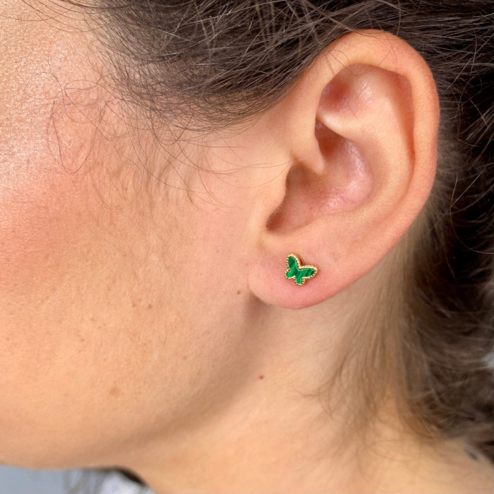 PENDIENTES EN PLATA DORADA MARIPOSA VERDE 2