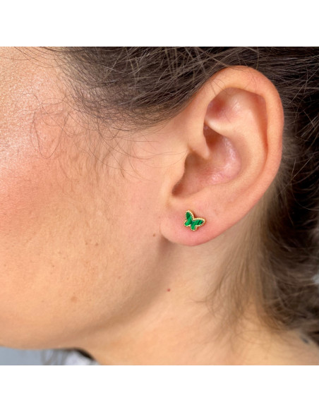 PENDIENTES EN PLATA DORADA MARIPOSA VERDE