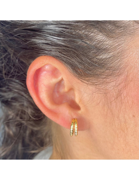 PENDIENTES EN ORO SEMI ARO DOS CARRILES CON CIRCONITAS BLANCAS