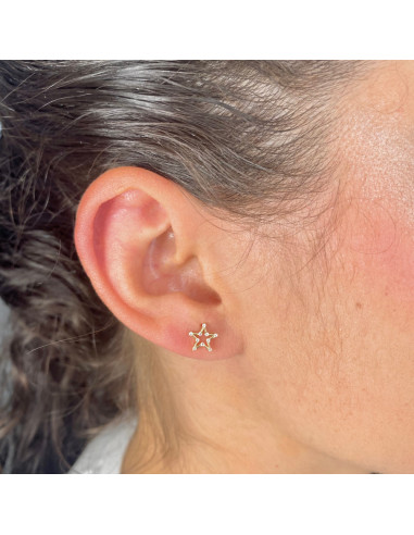 PENDIENTES EN ORO ESTRELLA CALADA DIEZ CIRCONITAS
