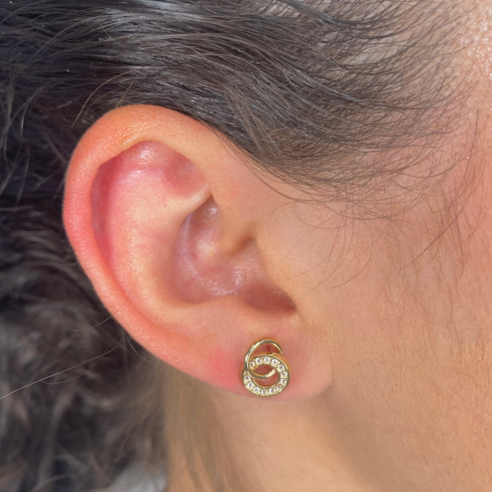 PENDIENTES EN ORO DOBLE ARO CIRCONITAS BLANCAS 2