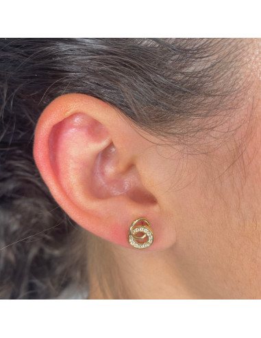 PENDIENTES EN ORO DOBLE ARO CIRCONITAS BLANCAS