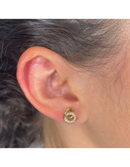 PENDIENTES EN ORO DOBLE ARO CIRCONITAS BLANCAS