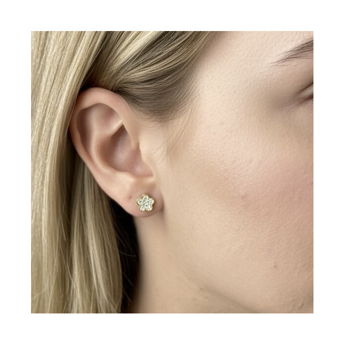 PENDIENTES EN PLATA DORADA CUAJO CIRCONITA FLOR 2