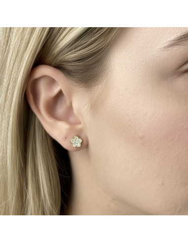 PENDIENTES EN PLATA DORADA CUAJO CIRCONITA FLOR
