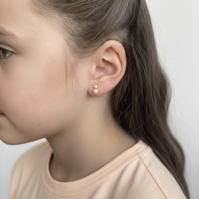 PENDIENTES ORO PERLAS Y FORMA ESTRELLA 2