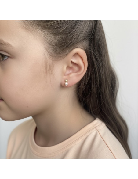 PENDIENTES ORO PERLAS Y FORMA ESTRELLA