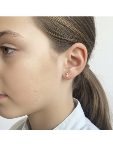 PENDIENTES EN ORO FON PERLAS Y FORMA DE CORAZON