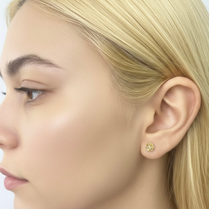 PENDIENTES EN ORO CON FORMA DE FLOR Y CIRCONITAS 2