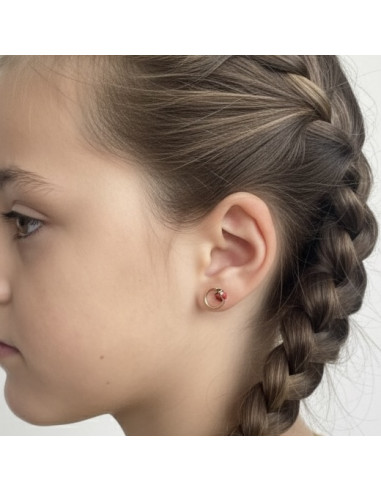 PENDIENTES EN ORO CON ARO Y MARIQUITA CON ESMALTE