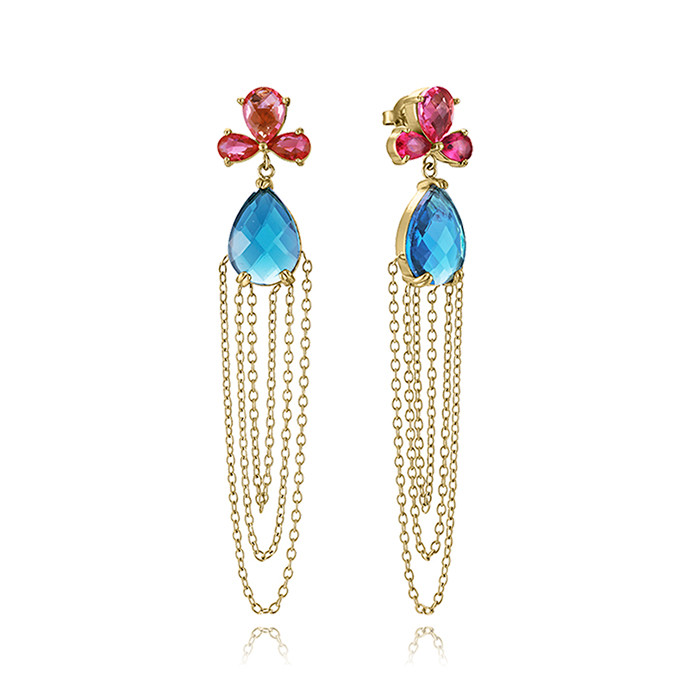 PENDIENTES LARGOS EN ACERO DORADO DE VICEROY CON CRISTALES Y CADENAS 14322EO1012