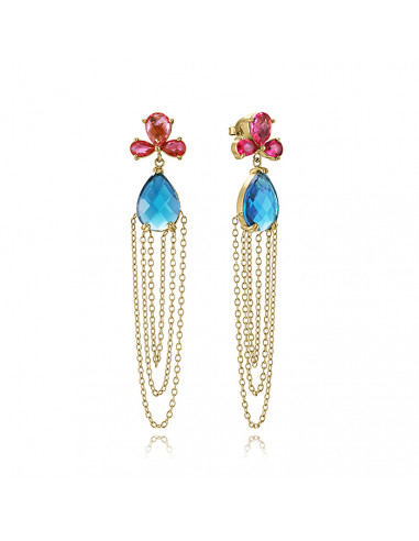 PENDIENTES LARGOS EN ACERO DORADO DE VICEROY CON CRISTALES Y CADENAS 14322EO1012