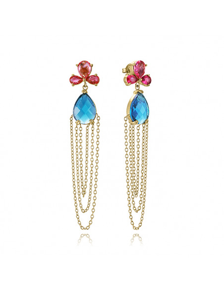 PENDIENTES LARGOS EN ACERO DORADO DE VICEROY CON CRISTALES Y CADENAS 14322EO1012