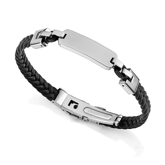 PULSERA PARA HOMBRE EN ACERO IP Y CUERO TRENZADO NEGRO DE VICEROY