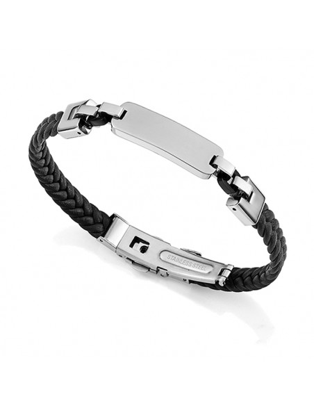 PULSERA PARA HOMBRE EN ACERO IP Y CUERO TRENZADO NEGRO DE VICEROY