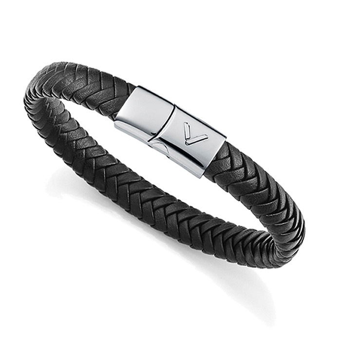 PULSERA PARA HOMBRE DE VICEROY EN ACERO IP Y PIEL TRENZADA LOGO EN CIERRE 75425P01010