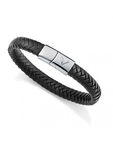 PULSERA PARA HOMBRE DE VICEROY EN ACERO IP Y PIEL TRENZADA LOGO EN CIERRE 75425P01010