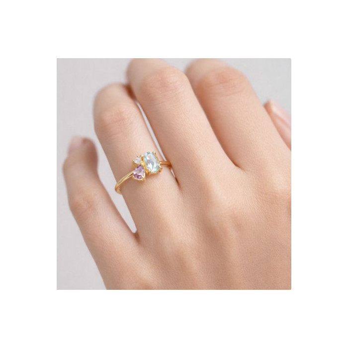 ANILLO EN ORO TRES CIRCONITAS MULTICOLOR GARRA 2