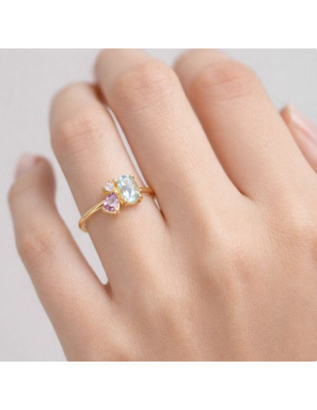 ANILLO EN ORO TRES CIRCONITAS MULTICOLOR GARRA