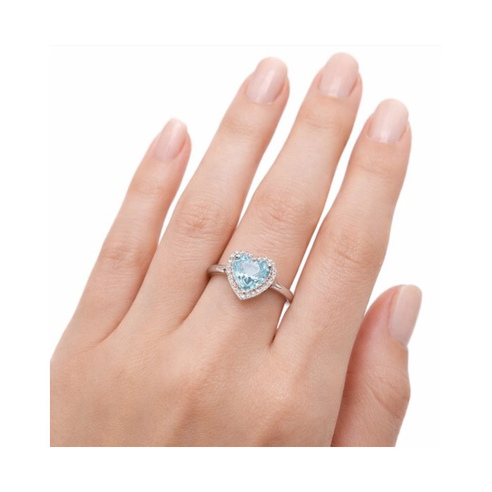 ANILLO EN PLATA CIRCONITA AZUL BLANCA CORAZÓN 2