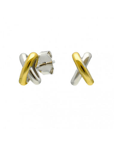 PENDIENTE PLATA BICOLOR X
