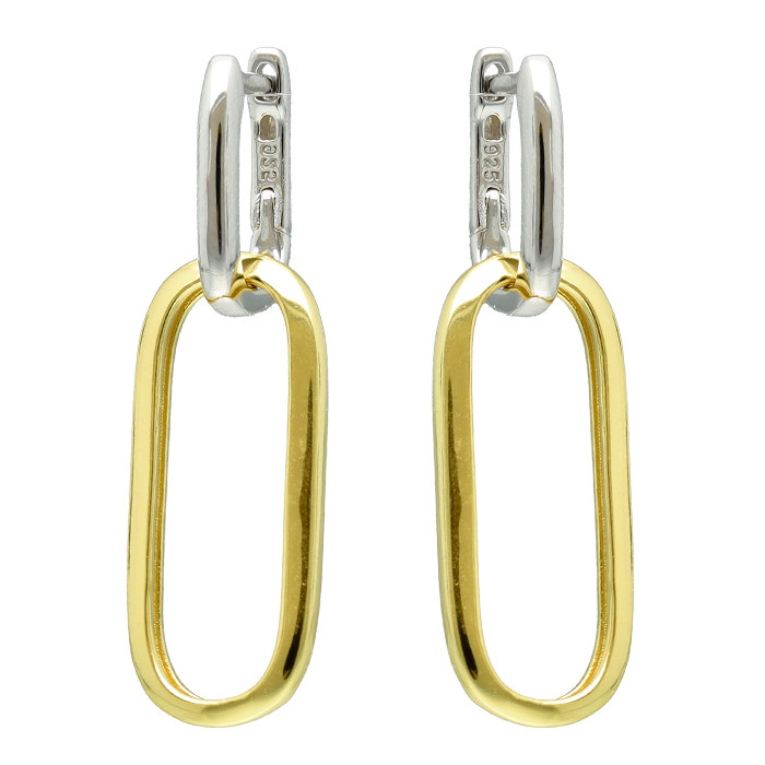 PENDIENTES LARGOS PLATA BICOLOR RECTANGULOS