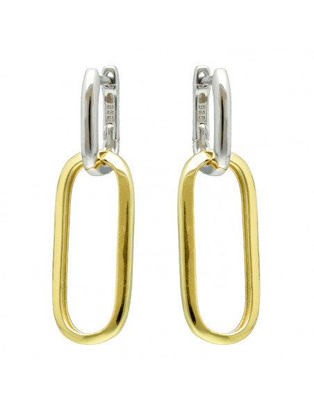 PENDIENTES LARGOS PLATA BICOLOR RECTANGULOS