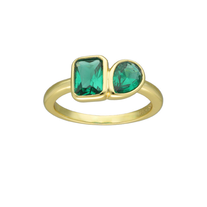 ANILLO PLATA DORADA CIRCONITAS VERDES CUADRADO PERA