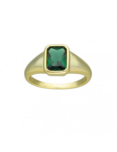 ANILLO EN PLATA DORADA SOLITARIO CUADRADO CIRCONITA VERDE