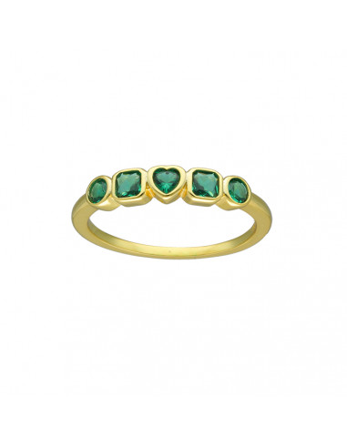 ANILLO EN PLATA DORADA CIRCONITAS VERDES CORAZON