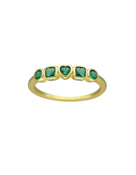 ANILLO EN PLATA DORADA CIRCONITAS VERDES CORAZON